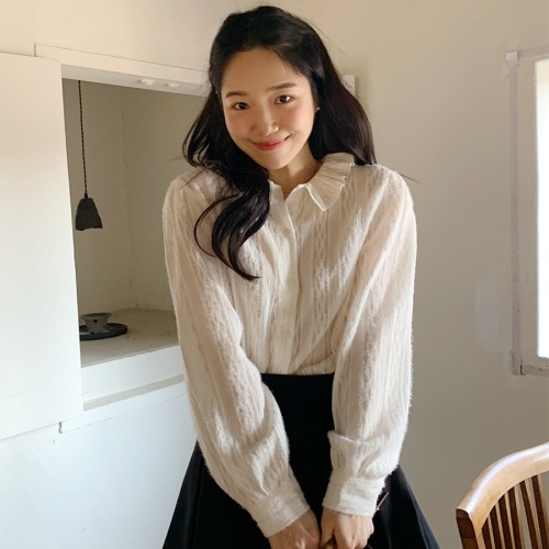 Korean style French gentle doll collar velvet-like inner layering shirt soft waxy bottoming shirt shirt top