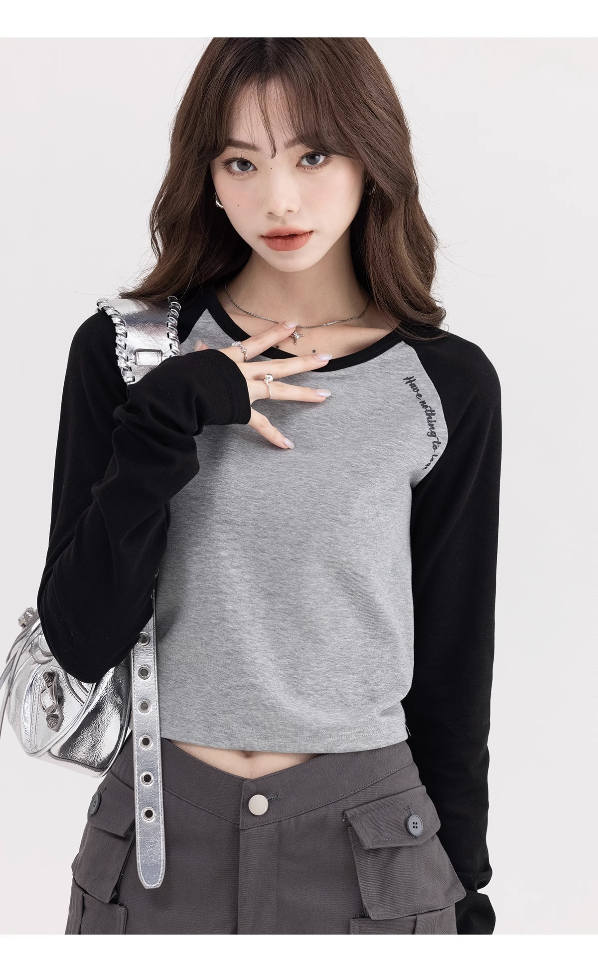 Women's Autumn and Winter Contrast Print Short T-Shirt