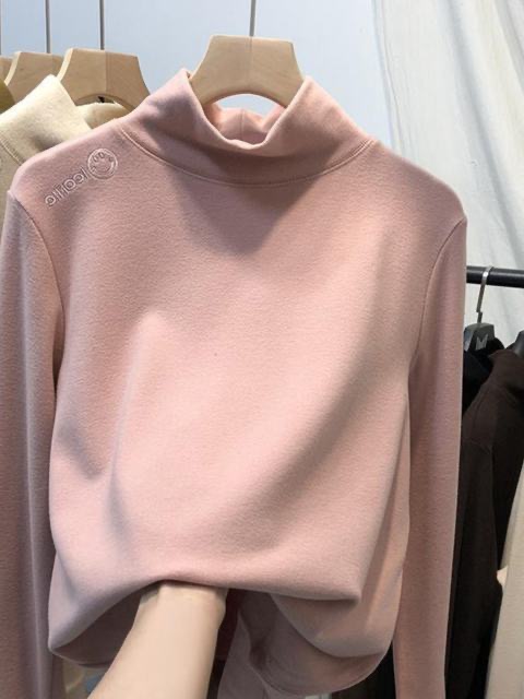 Double-sided German velvet half turtleneck bottoming shirt for women, new autumn and winter inner layer with velvet thickened long-sleeved T-shirt top