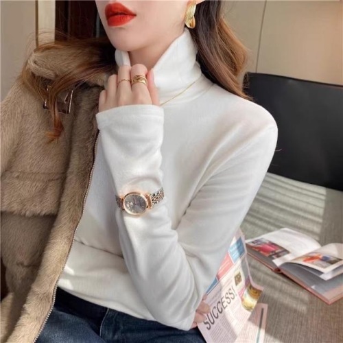 New Year's red velvet turtleneck bottoming shirt for women in autumn and winter plus velvet and thickened slim fit inner stacked collar long-sleeved T-shirt top