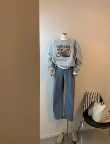 New velvet thickened printed sweatshirt women's round neck simple high-end top