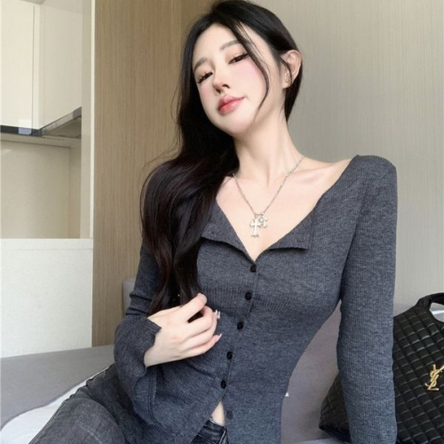 Pure lust style slim fit long-sleeved knitted cardigan women's autumn 2024 early spring new style retro temperament
