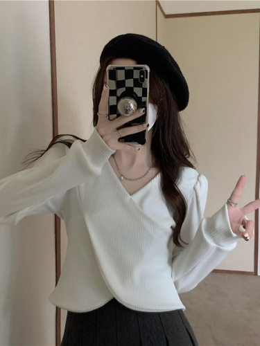 Comfortable Velvet High Elasticity 2024 New Trendy Slim Fit Bottoming Shirt Long Sleeve Short Unique and Chic Top