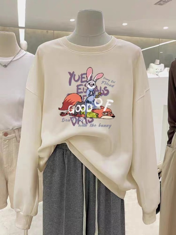 冬季圓領印花加絨加厚衛衣女情侶質量