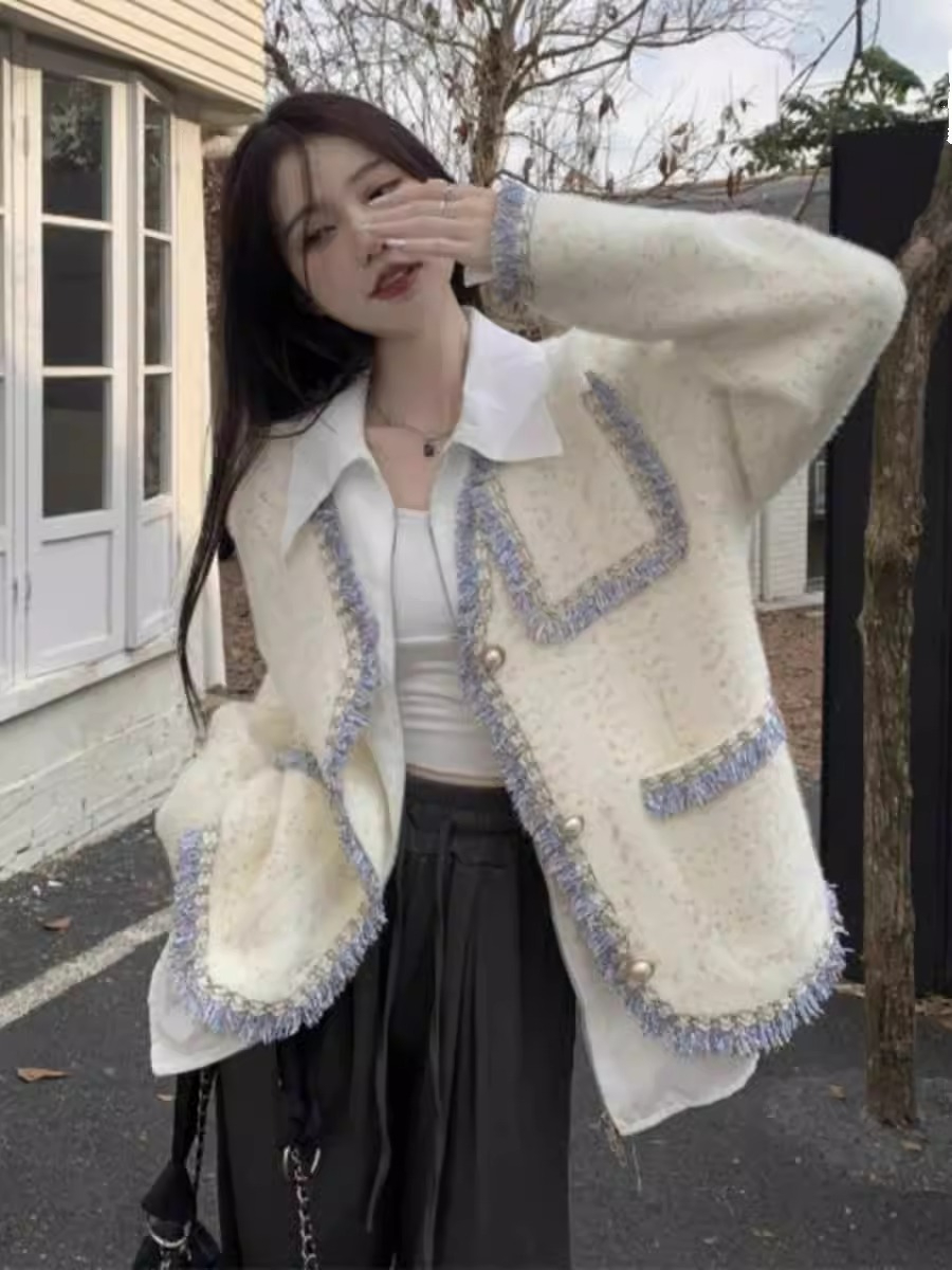 Imitation mink French high-end western style soft and waxy knitted chic and beautiful cardigan jacket