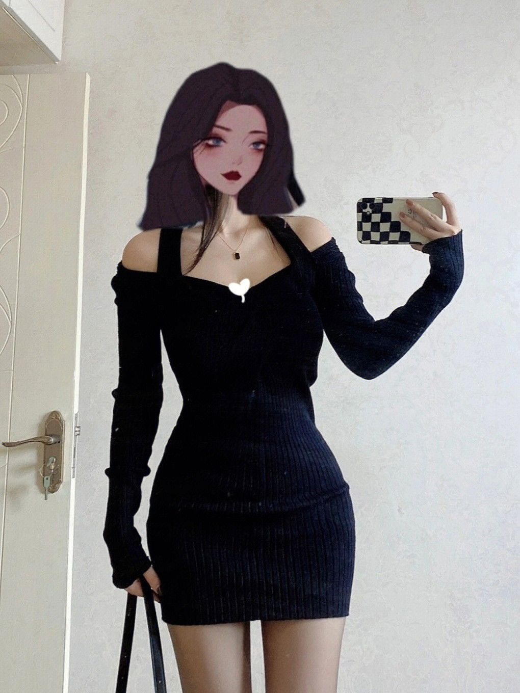 2024 Autumn and Winter New Black Halter Dress Women's Hot Girl Slim Pure Desire Bottoming