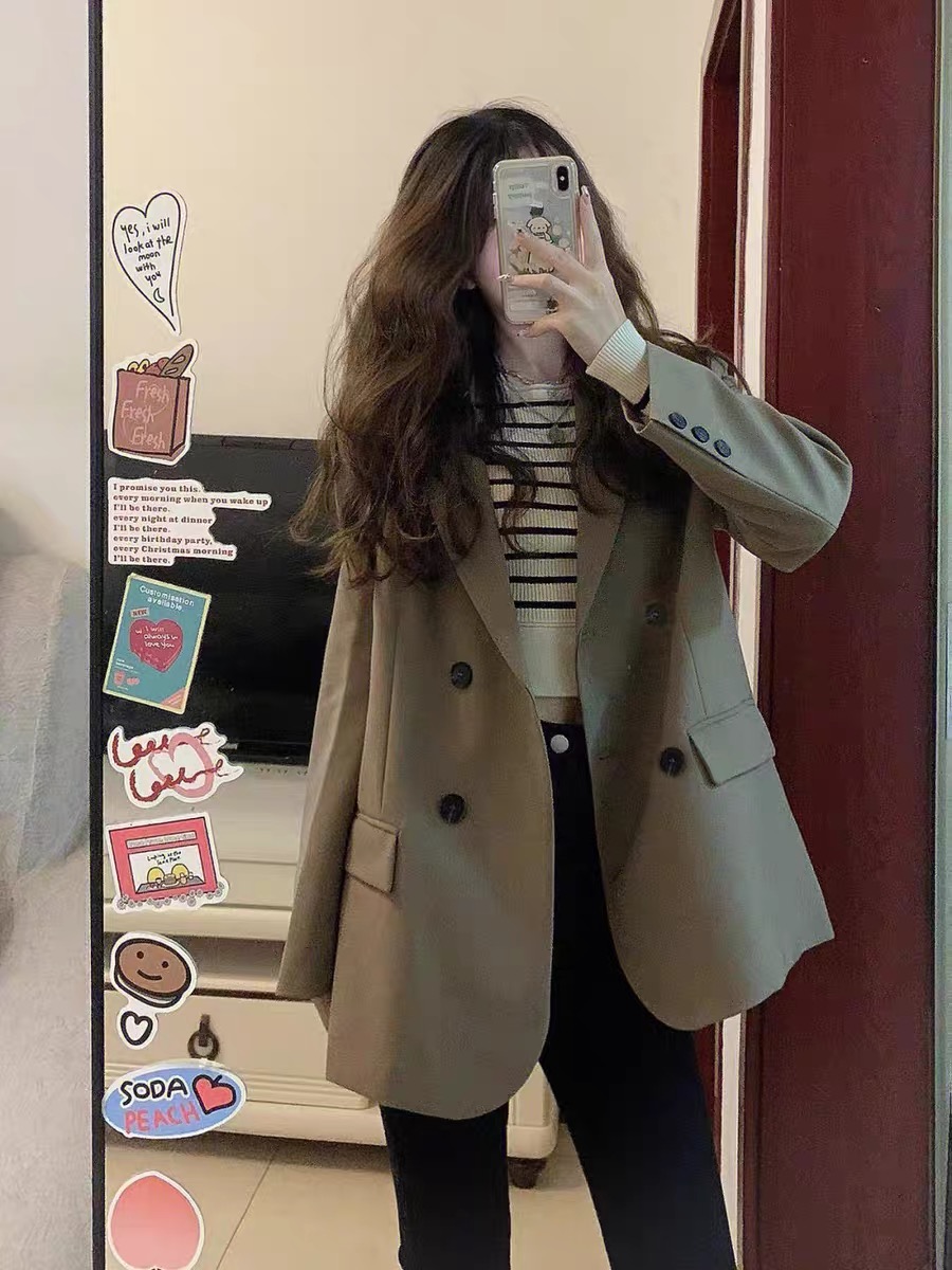 Khaki Casual Suit Jacket Women's High-end 2024 New Spring and Autumn Small Korean Style Temperament Suit Top