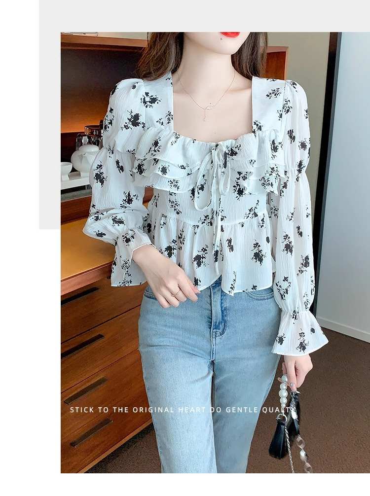 Original workmanship 2024 new French style gentle ruffled floral shirt women's design niche chic top