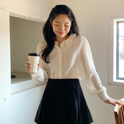 Korean style French gentle doll collar velvet-like inner layering shirt soft waxy bottoming shirt shirt top
