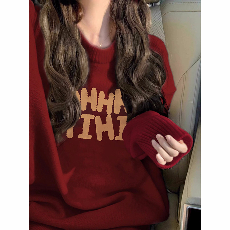 2024早春新款韓系本命年紅色節日氛圍感極簡慵懶大毛衣女