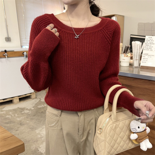 Actual shot of Korean style lazy design long-sleeved sweater for women loose slimming thickened sweater bottoming shirt