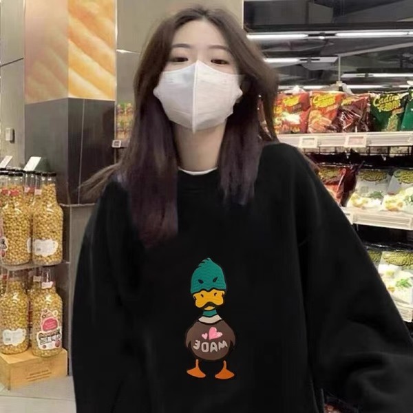 新款加絨加厚印花衛衣女圓領簡約高級感上衣