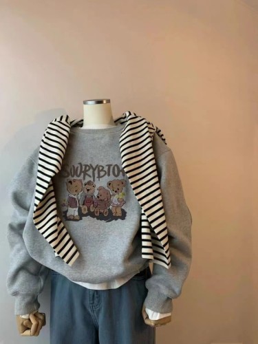 New velvet thickened printed sweatshirt women's round neck simple high-end top