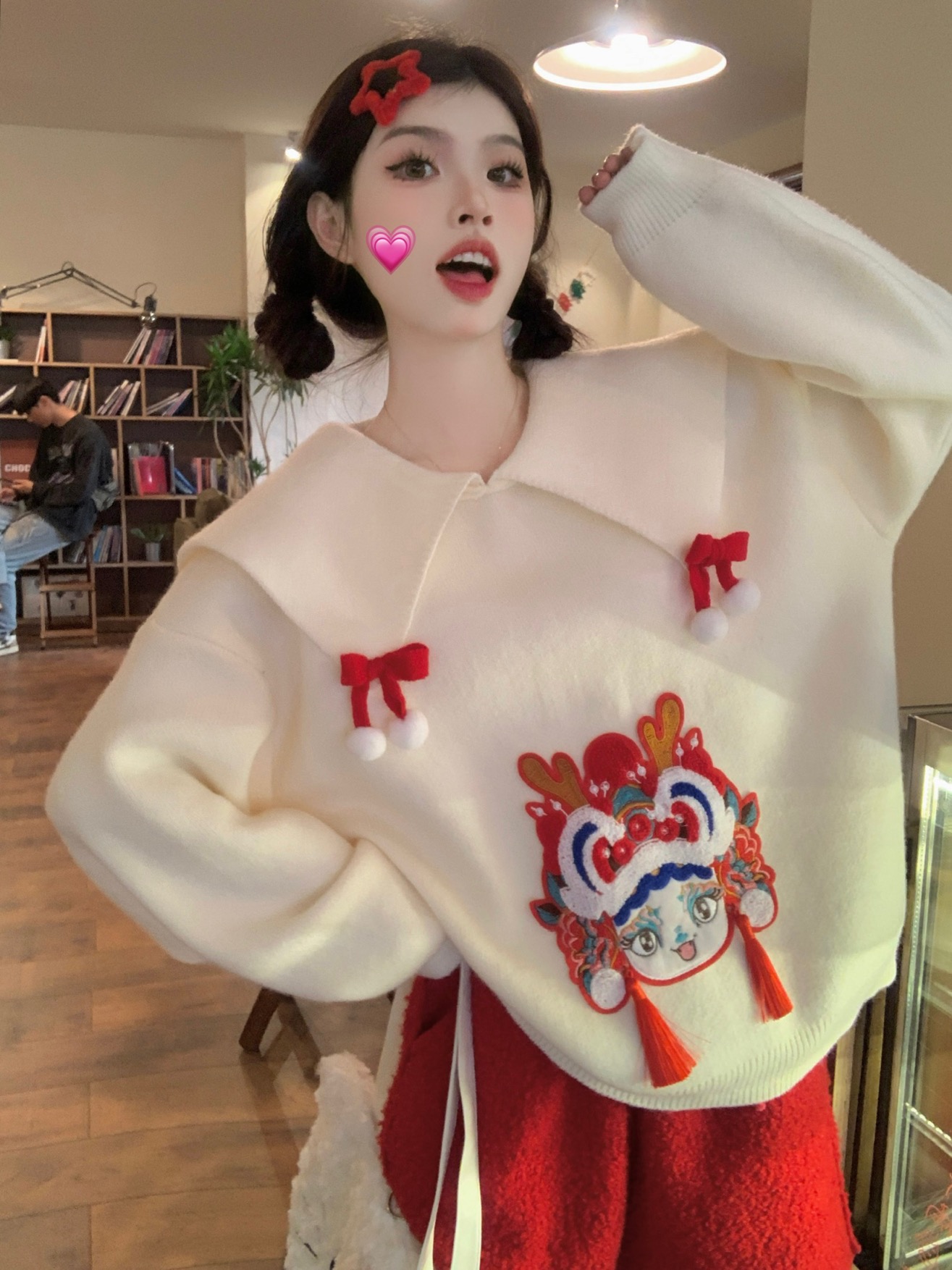 實拍 2024年紅色本命年龍年娃娃加厚寬鬆毛衣女氛圍感上衣