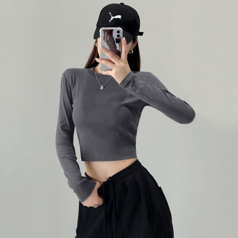 Short Slim Fit T-Shirt Women's Spring and Autumn High Waist Navel Top