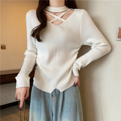 Actual shot of 2024 early spring new fashionable crossover design large size fat girl knitted top