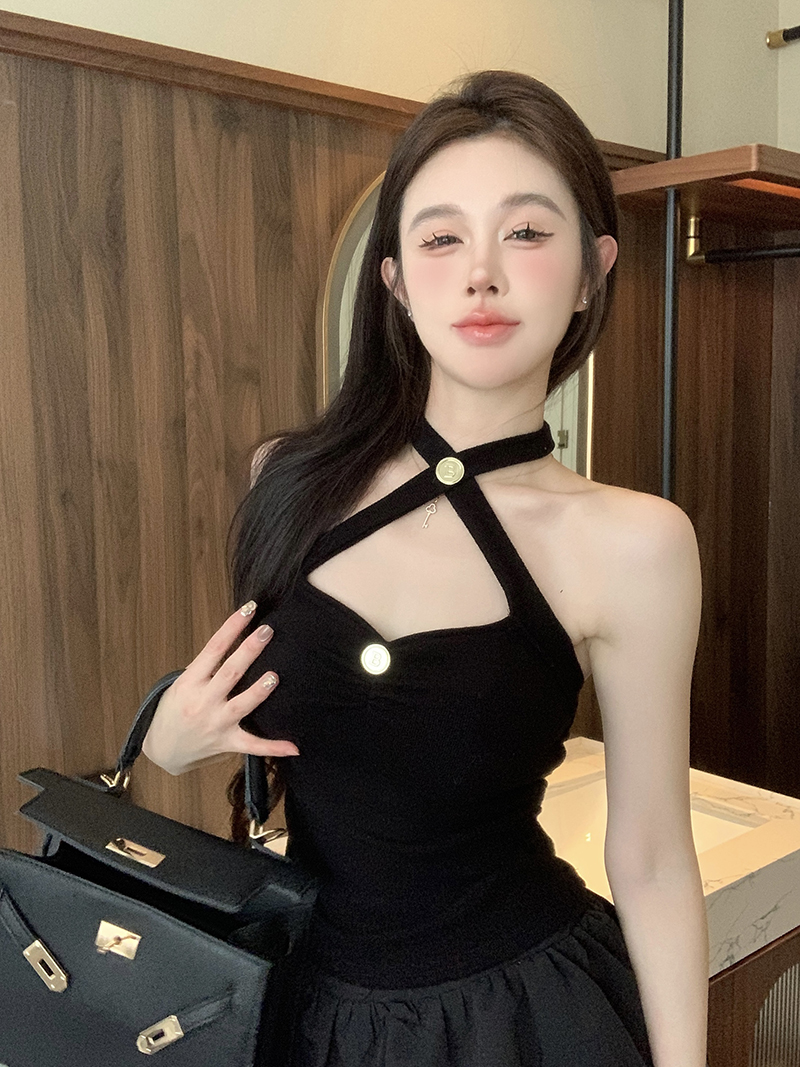 實拍 富家千金加厚性感帶胸墊吊帶背心女辣妹設計感小眾無袖上衣