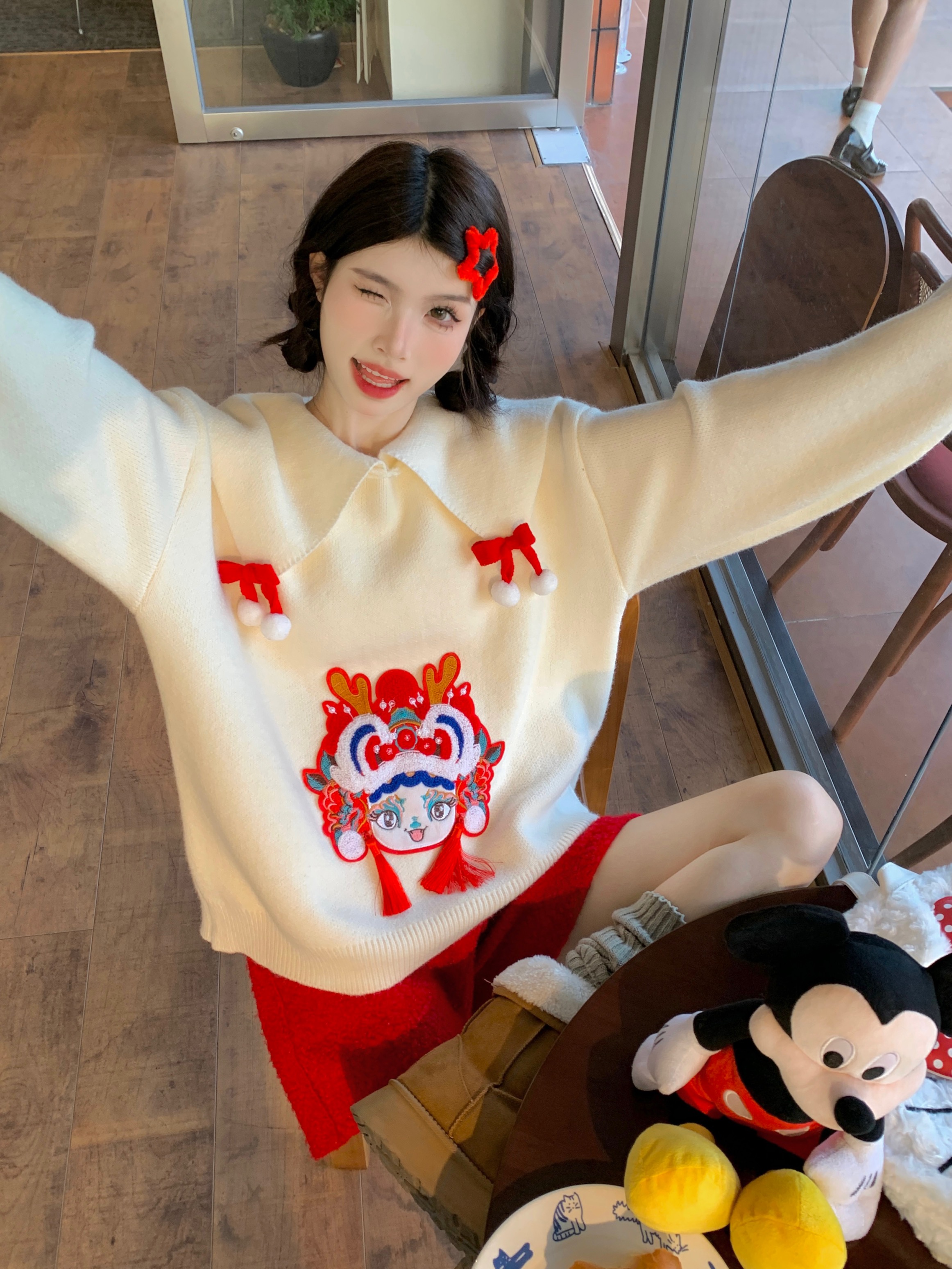 實拍 2024年紅色本命年龍年娃娃加厚寬鬆毛衣女氛圍感上衣