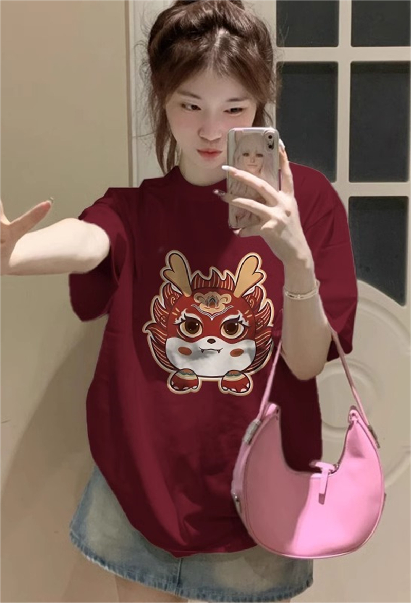 220g combed tight silo Harajuku style casual Dragon Year zodiac printed short-sleeved T-shirt