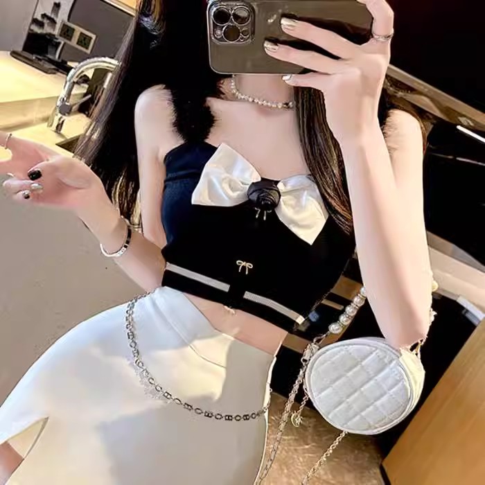 Fashionable design bow knitted sling for age reduction 2024 new autumn women's clothing