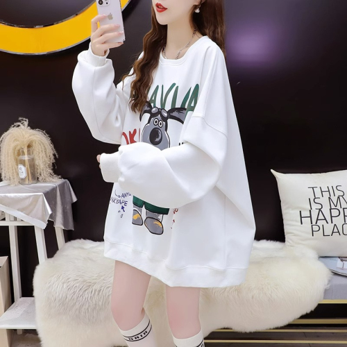 The first pure cotton Chinese cotton composite spring and autumn thin sweatshirt for women plus size fat mm top