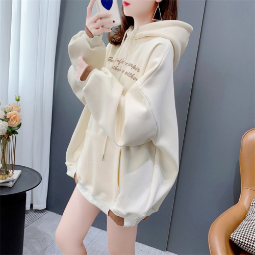 First release of 25 cotton fish scale fake two-piece hooded spring and autumn thin sweatshirt for women plus size 200 pounds top