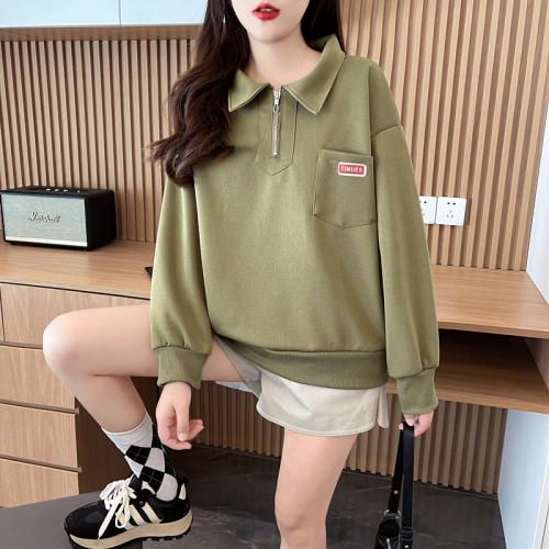 First real shot of imitation Chinese cotton composite milk silk short style spring and autumn thin sweatshirt for women plus size women's clothing