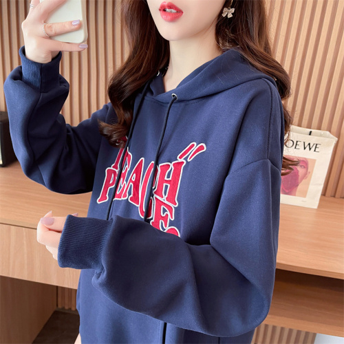 Real shot of pure cotton surface composite super soft plus velvet thickened American letter embroidery loose retro street hooded sweatshirt