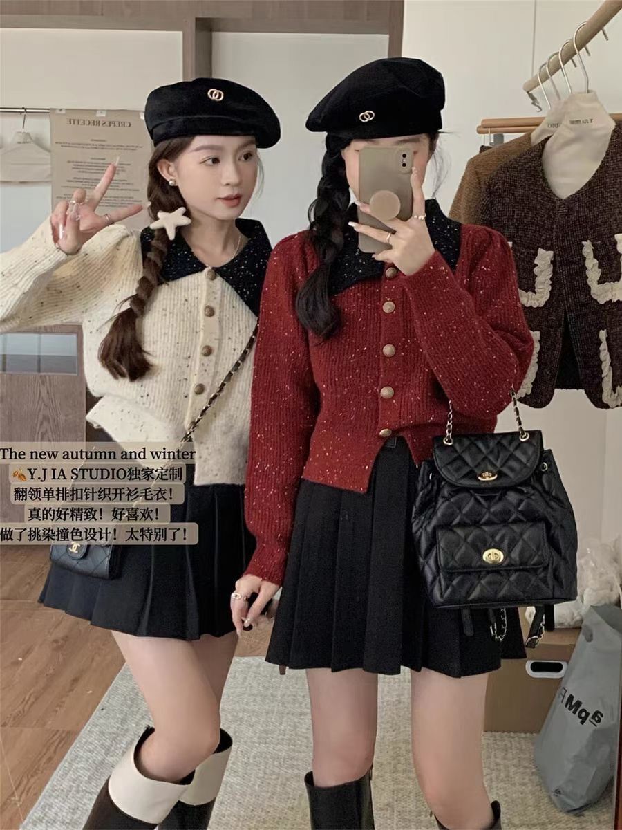New Year Red Starry Sky Little Fragrance Style Sweater Jacket Women's Autumn and Winter 2024 New Lazy Lapel Short Knitted Cardigan