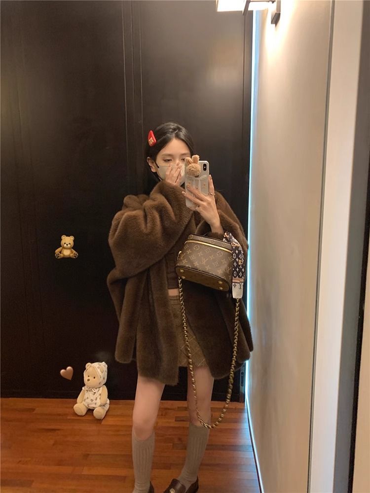 Maillard imitation mink fur coat for women winter 2024 new retro pure desire thickened warm loose long-sleeved top