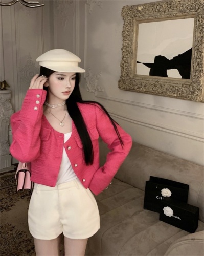 Actual shot of Xiaoxiangfeng tweed high-end pearl button short jacket
