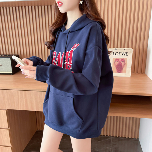 Real shot of pure cotton surface composite super soft plus velvet thickened American letter embroidery loose retro street hooded sweatshirt