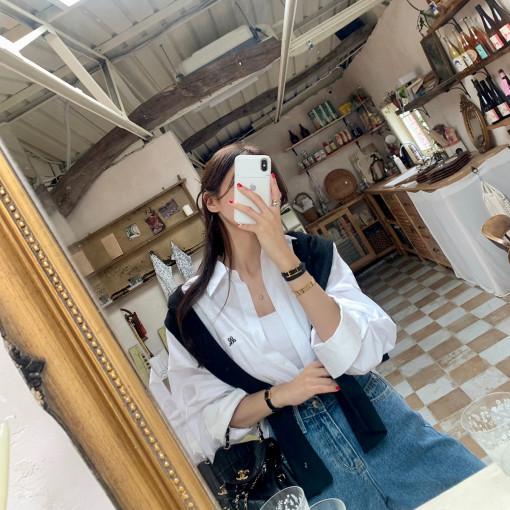 Original embroidered small letter lapel casual long-sleeved shirt