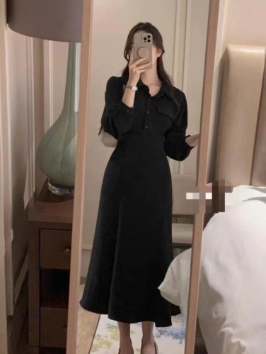 2024 early spring Korean mid-length long-sleeved dress for women