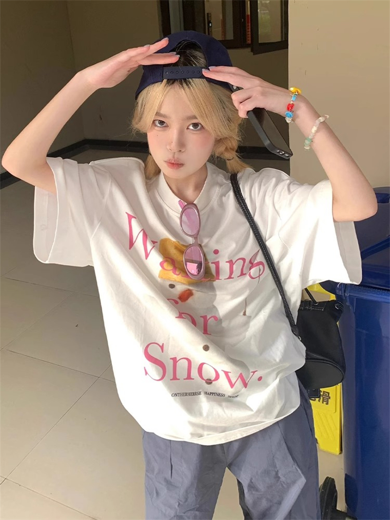 220克精梳緊密賽洛設計感創意雪人印花短袖T恤女