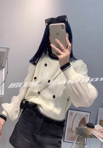 Lazy style round neck knitted sweater for women fake two piece design new top for women