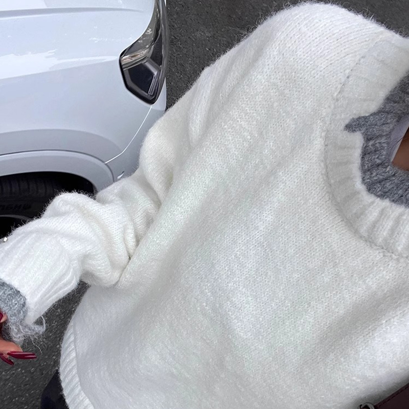 Lazy style white knitted sweater for women in autumn and winter new loose inner layer with high-end and super good-looking top for women