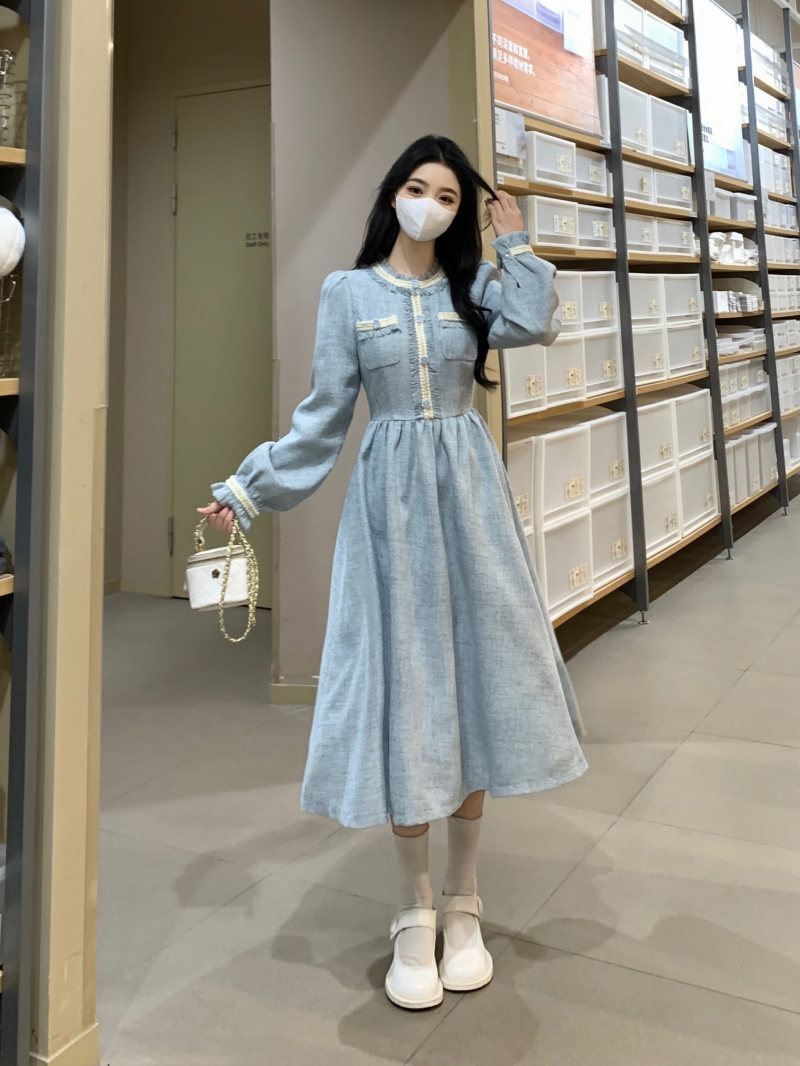 大碼女裝秋冬新款法式氣質名媛小香風加厚粗妮高級感長袖連衣裙