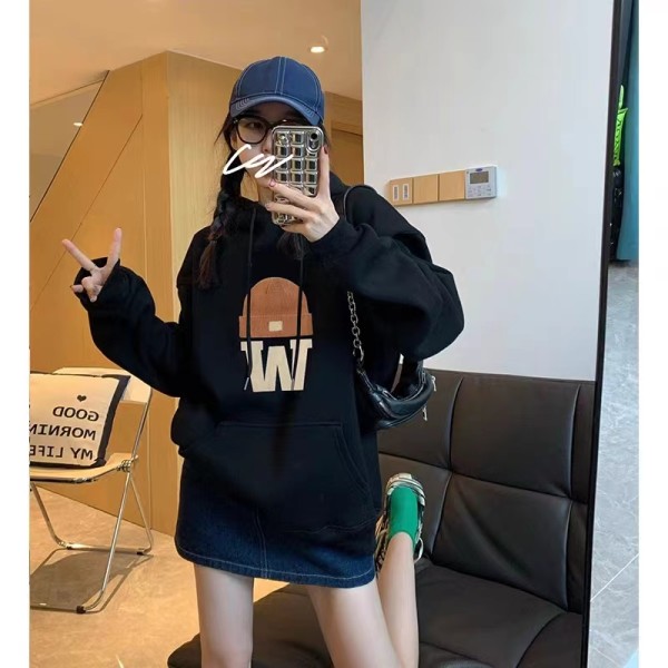 Women's velvet thickened printed sweatshirt hooded simple high-end top