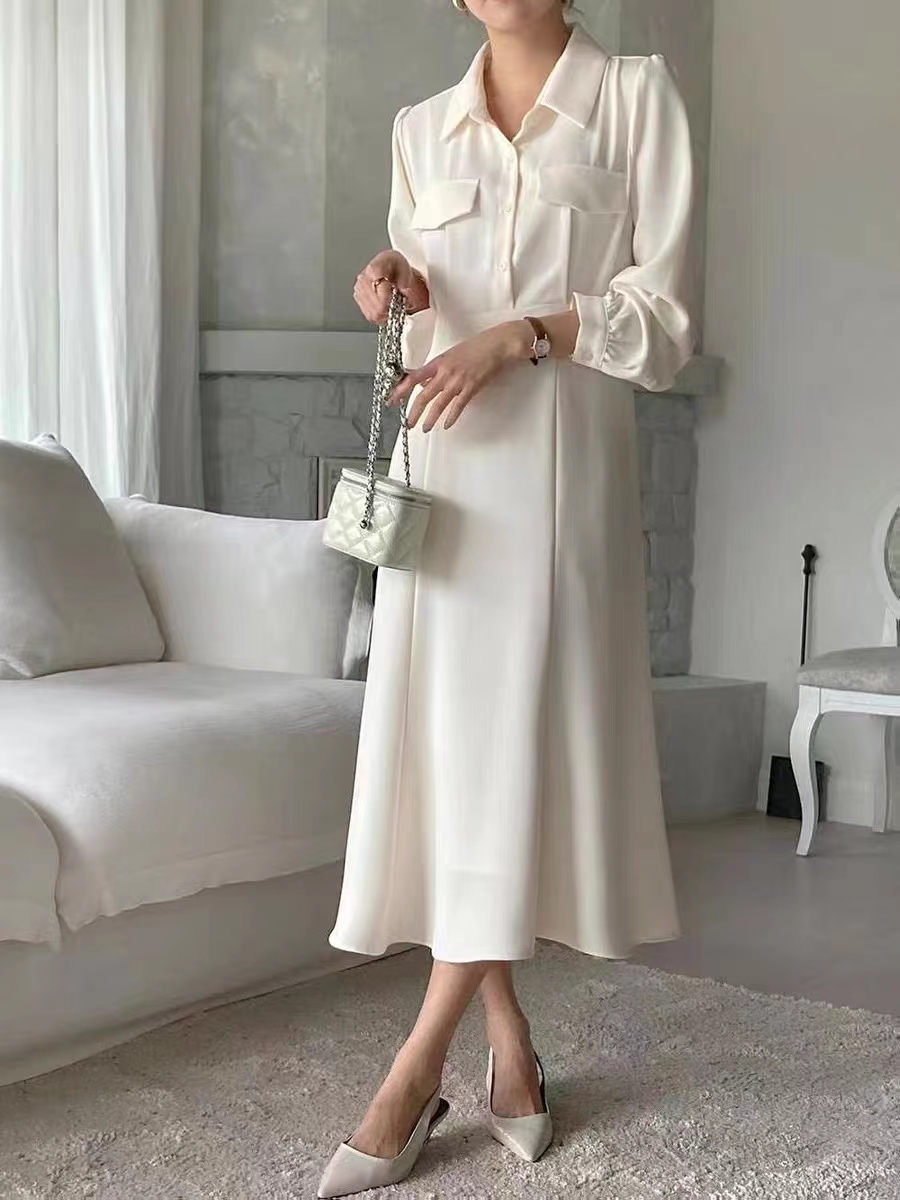 2024 early spring Korean mid-length long-sleeved dress for women