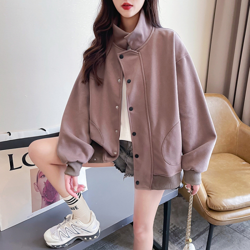 Real shot of Chinese cotton composite milk silk sweatshirt for women spring and autumn thin solid color buttoned cardigan coat tops for women plus size