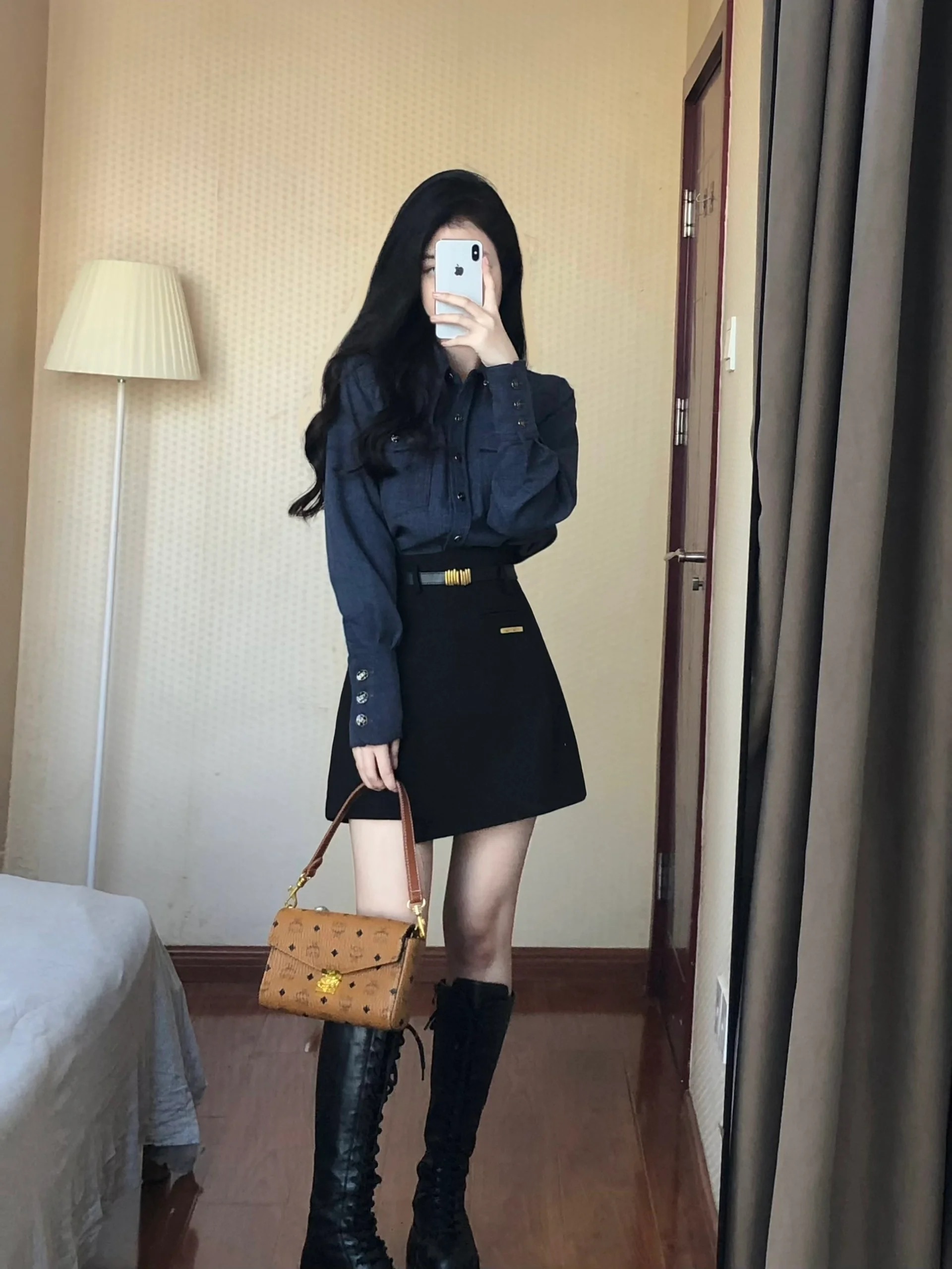 Fashion suit for women, spring retro high-end long-sleeved shirt, irregular A-line skirt, two-piece set for small people