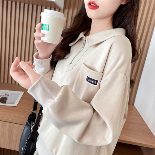 First real shot of imitation Chinese cotton composite milk silk short style spring and autumn thin sweatshirt for women plus size women's clothing