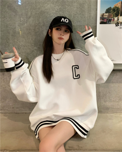 Actual shot of 2024 spring sweatshirt jacket for women Korean style loose lazy style embroidered letter top trendy