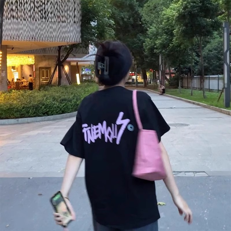 220克精梳緊密賽洛個性小眾復古字母印花短袖T恤