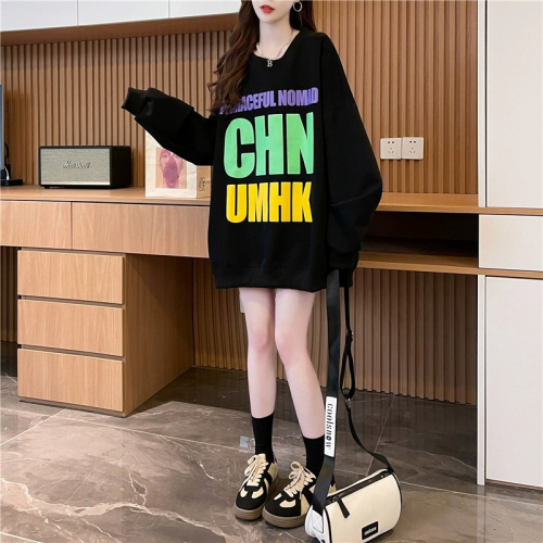 The first pure cotton Chinese cotton composite round neck autumn thin sweatshirt women's plus size women's top