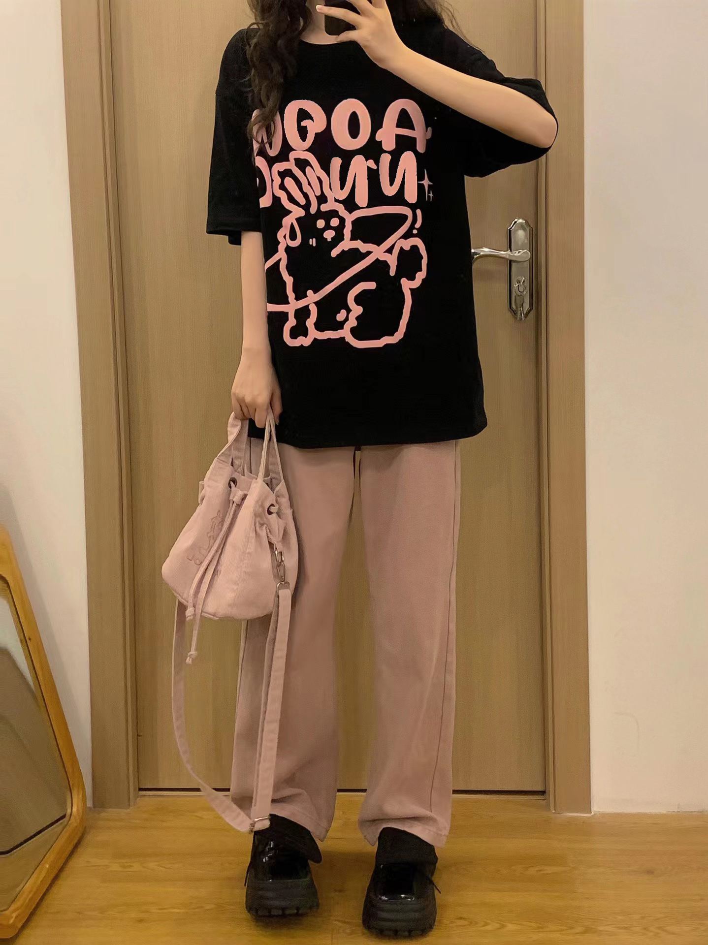 220克精梳緊密賽洛卡通獨特别致兔子印花短袖T恤