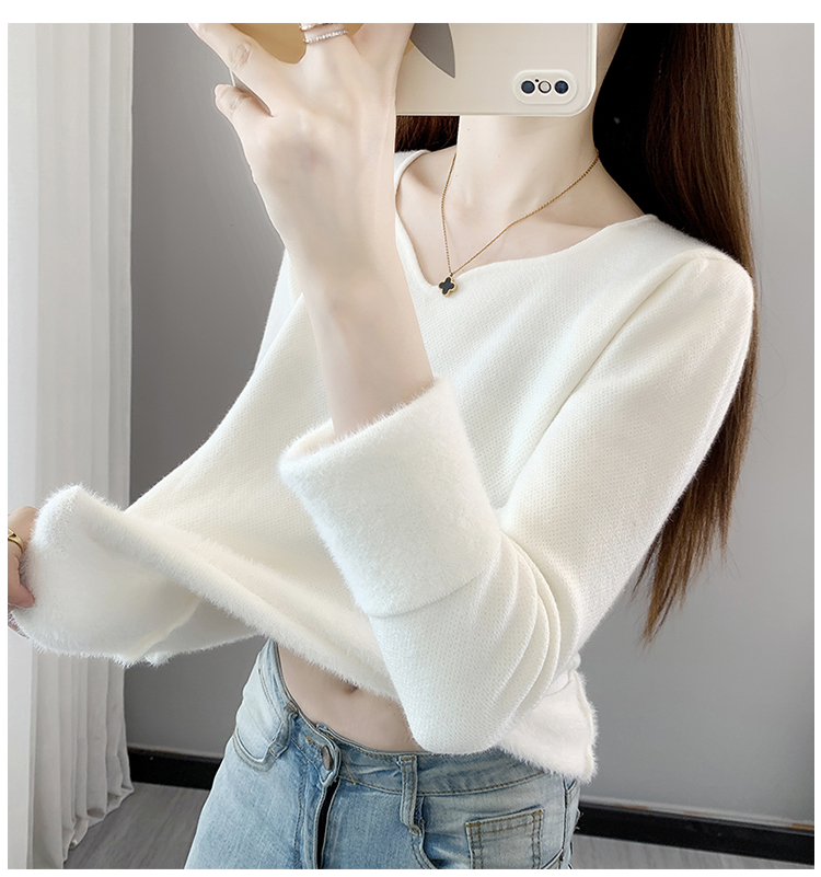 V-neck plus velvet sweater for women, thickened one-piece velvet autumn and winter warm inner layering shirt, winter low-neck long-sleeved top for women