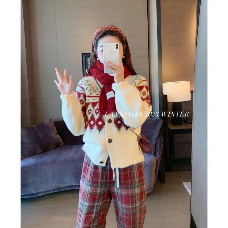 Lazy style round neck long-sleeved sweater for women autumn and winter new versatile loose slim sweater jacket top
