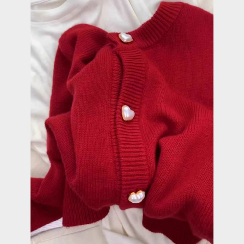New Year and Animal Year Atmosphere Wear Red Sweater Coat Women's New Autumn and Winter Knitted Cardigan
